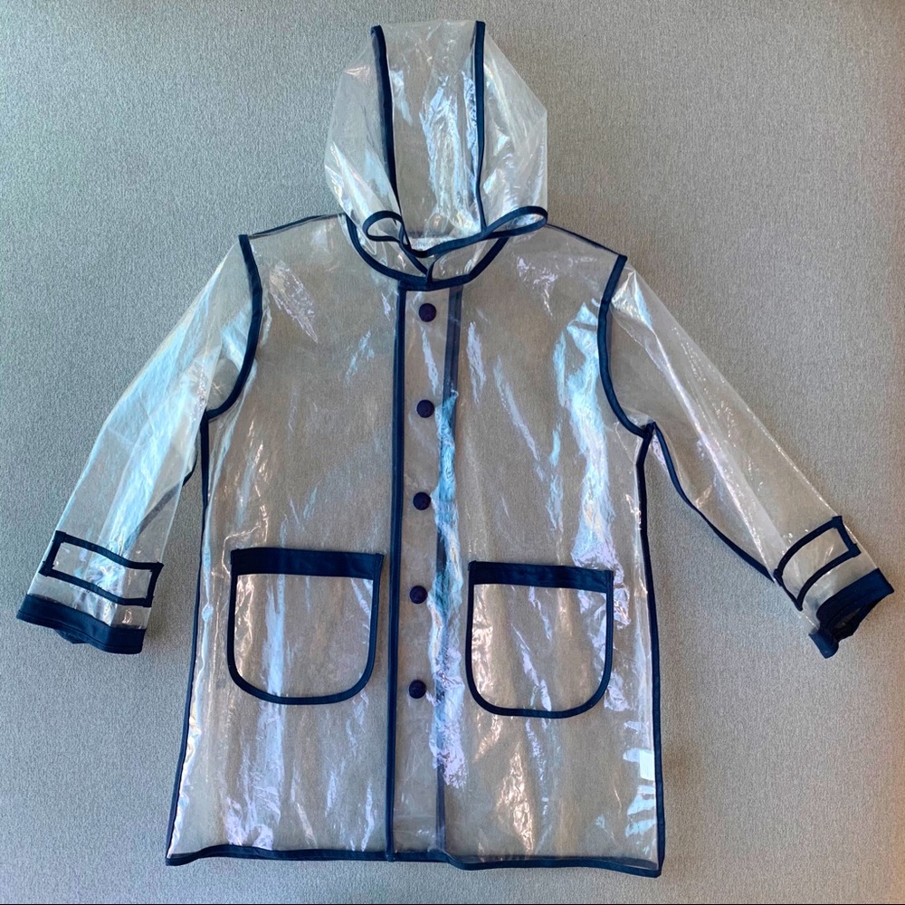 Pluie Pluie Navy Trim Transparent Raincoat. 6X.